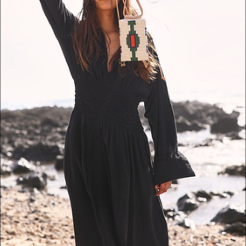 NWT Free People Black Monika Shirtdress